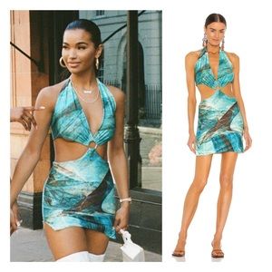 Farai London Gaia Mini Dress Ocean Blue Size M